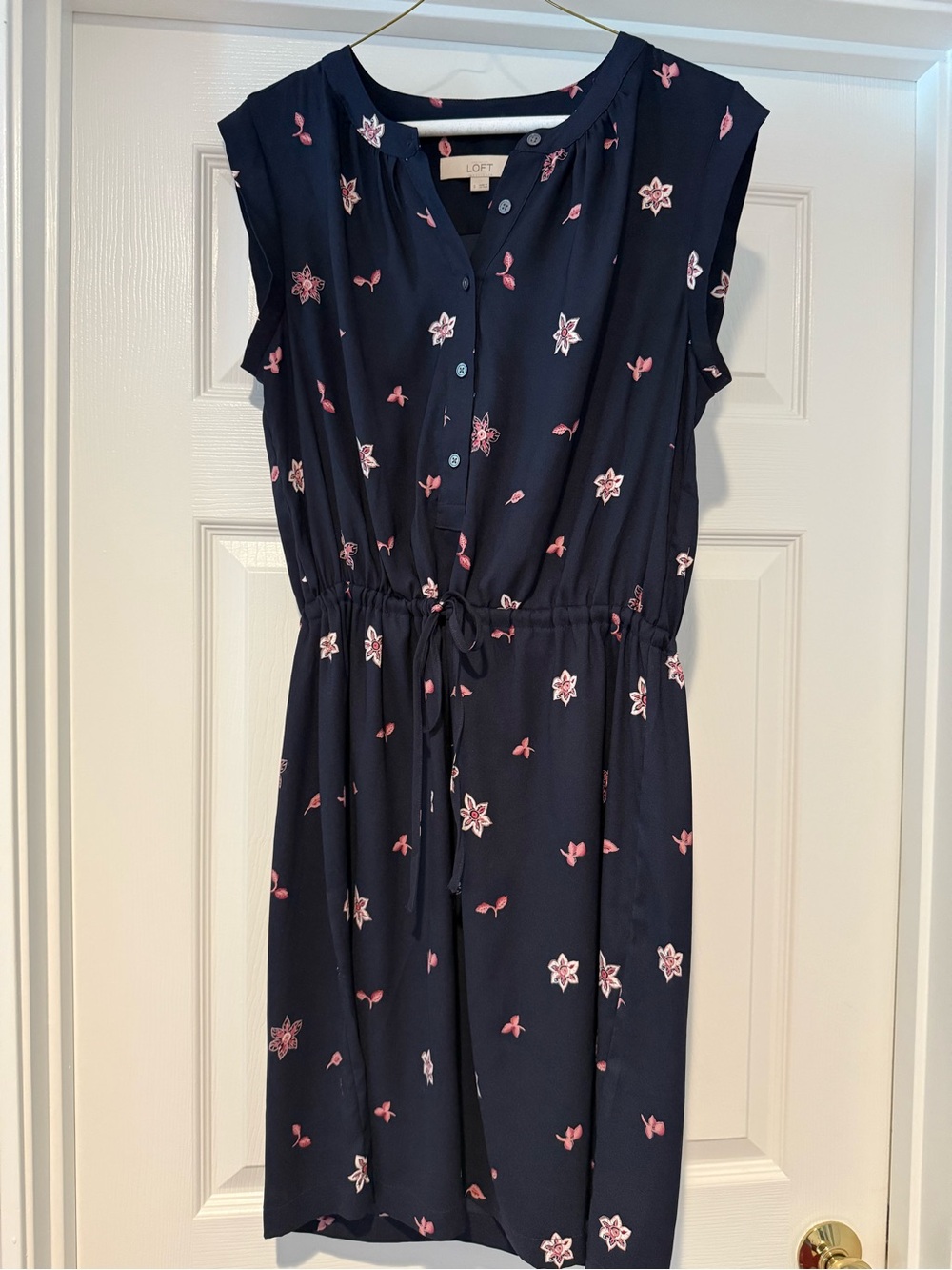 Ann Taylor Loft Summer Navy Blue Sleeveless Floral Dress Size Small